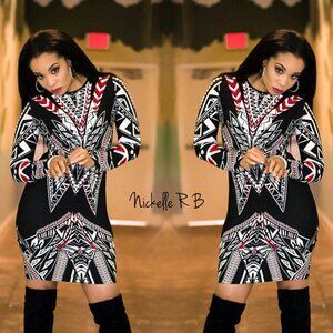 Bisou Bisou Size 4 Casual Dress black red white geometric print